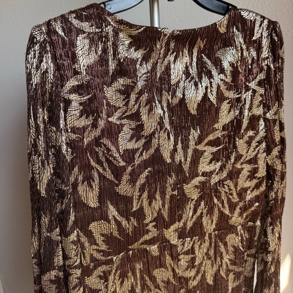 NWT Adrianna Papell V-Neck Palm Leaf Metallic Crinkle Knit Faux Wrap Dress Sz 8 - Picture 10 of 11